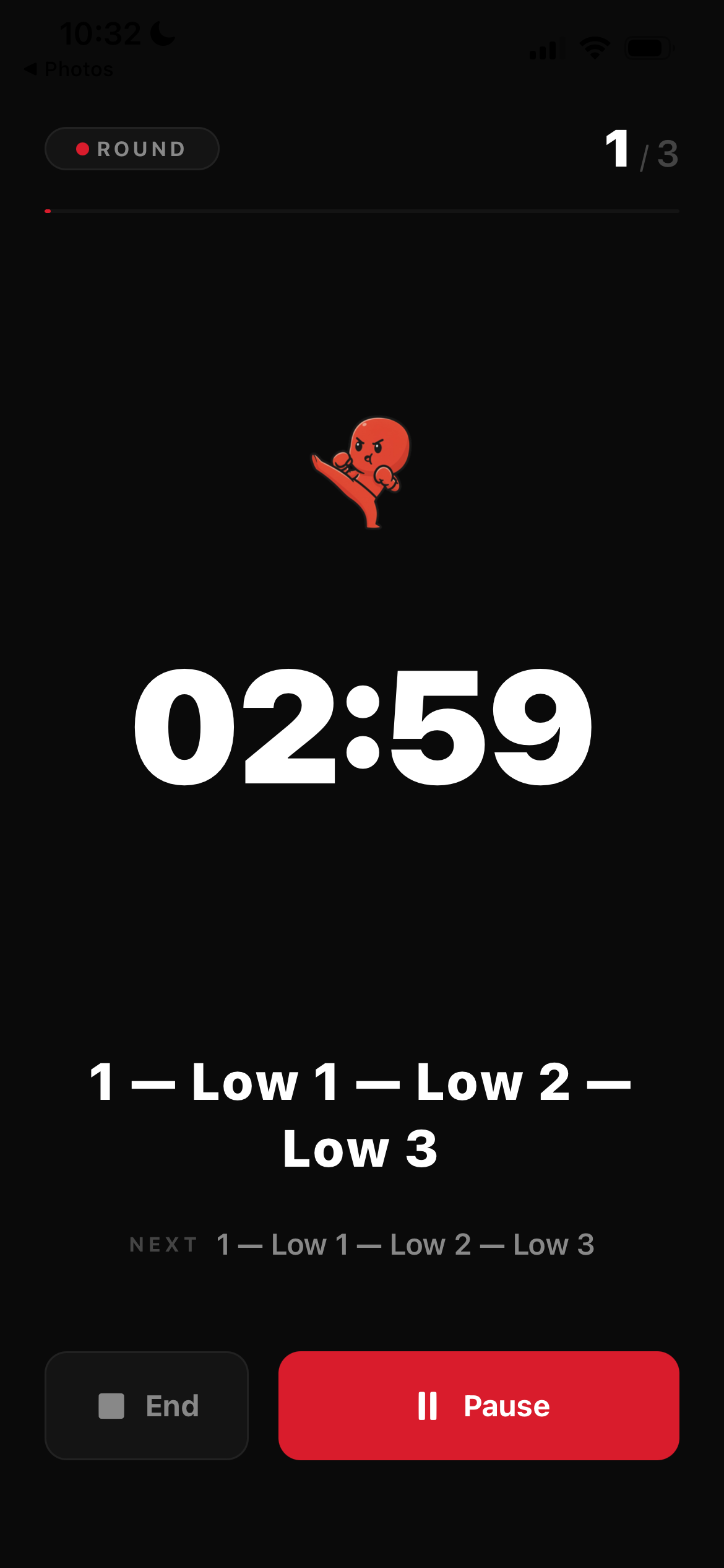 Bagwork app workout screen